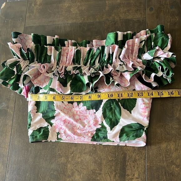 New Green Floral Print Beach Long Maxi Skirt Resort Casual Romantic Ruffle Top - Picture 11 of 16